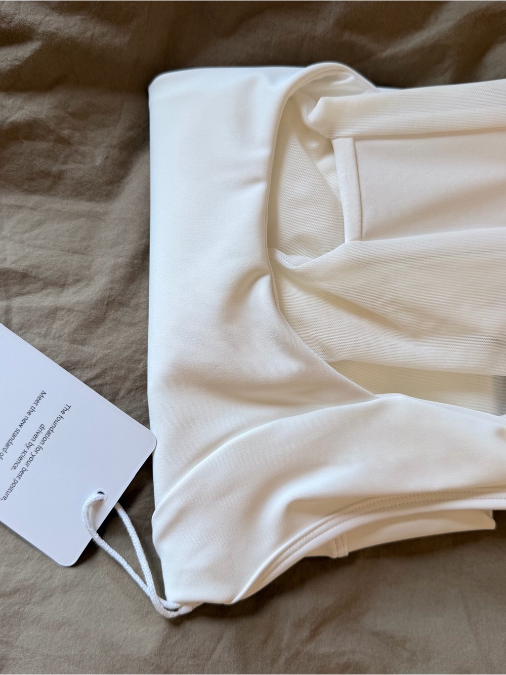 Square Neck White Crop Sports Bra with Black Logo - Picture 5 of 6